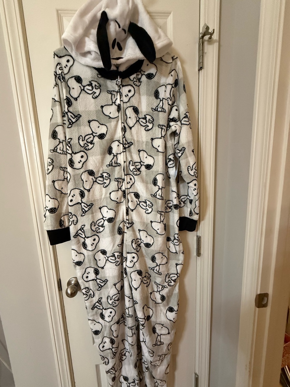 Peanuts White & Black Snoopy Hooded Pajama Onesie